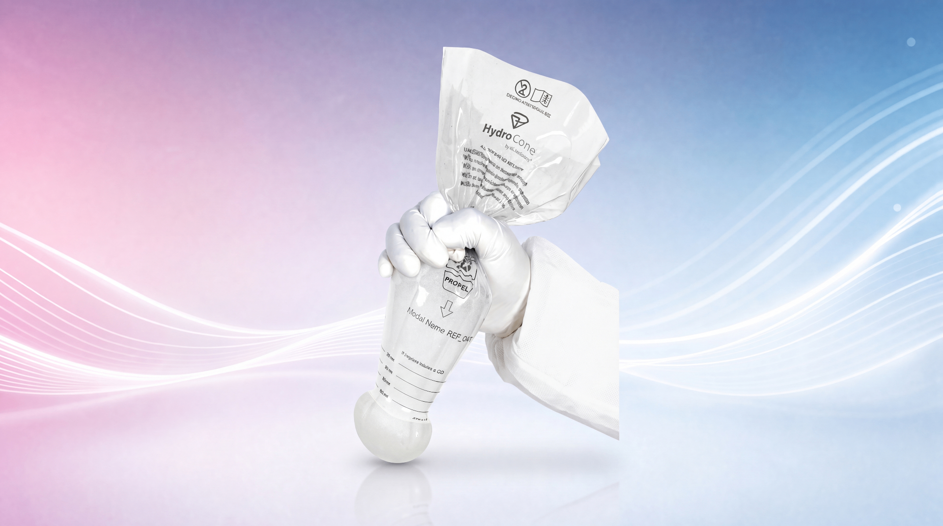 Sterile, hydrophil beschichtete Einbringungshülse Hydrocone in behandschuhter Hand