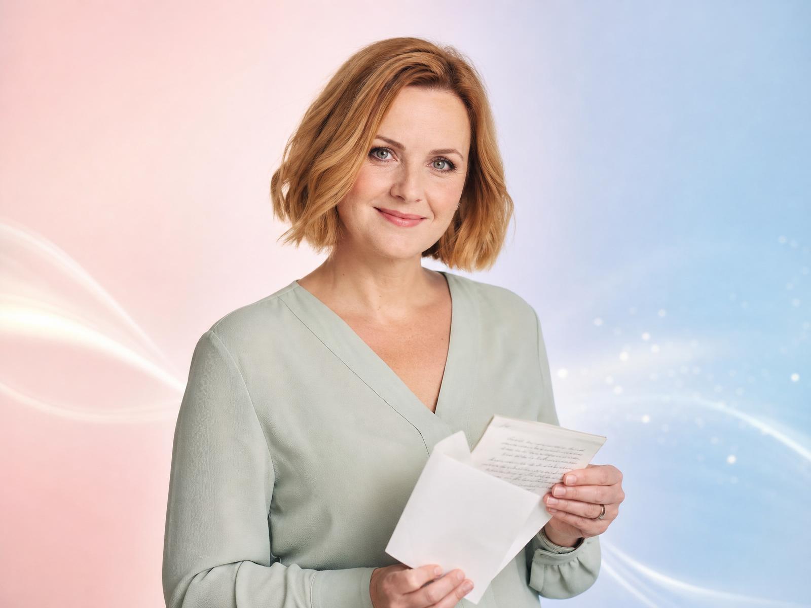 Editoriale Pastellillustration: Blush-Pink und Sky-Blue mit weichen Lichtspuren — Symbol für monatliches, kuratiertes Lesen