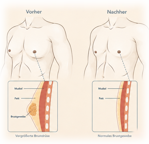 Schematische Vorher-Nachher-Darstellung der Brustwand