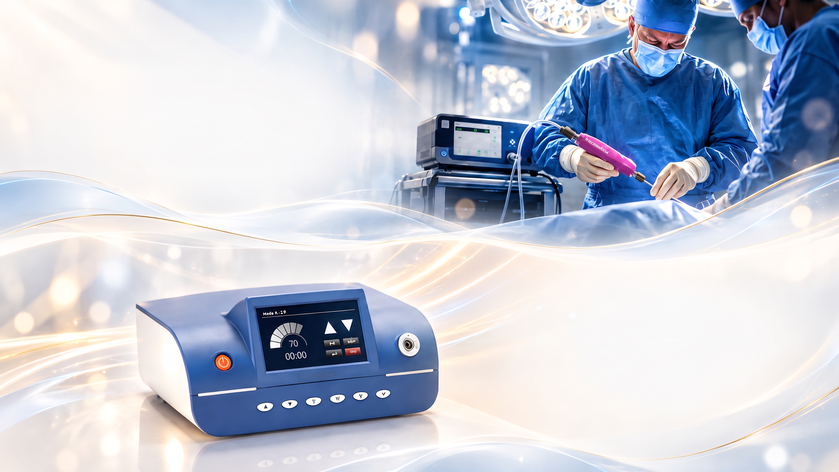 Chirurgische Fettgewinnung im Operationssaal mit dem MicroAire PAL Handstück und dem LipoSaver 2000 Steuergerät