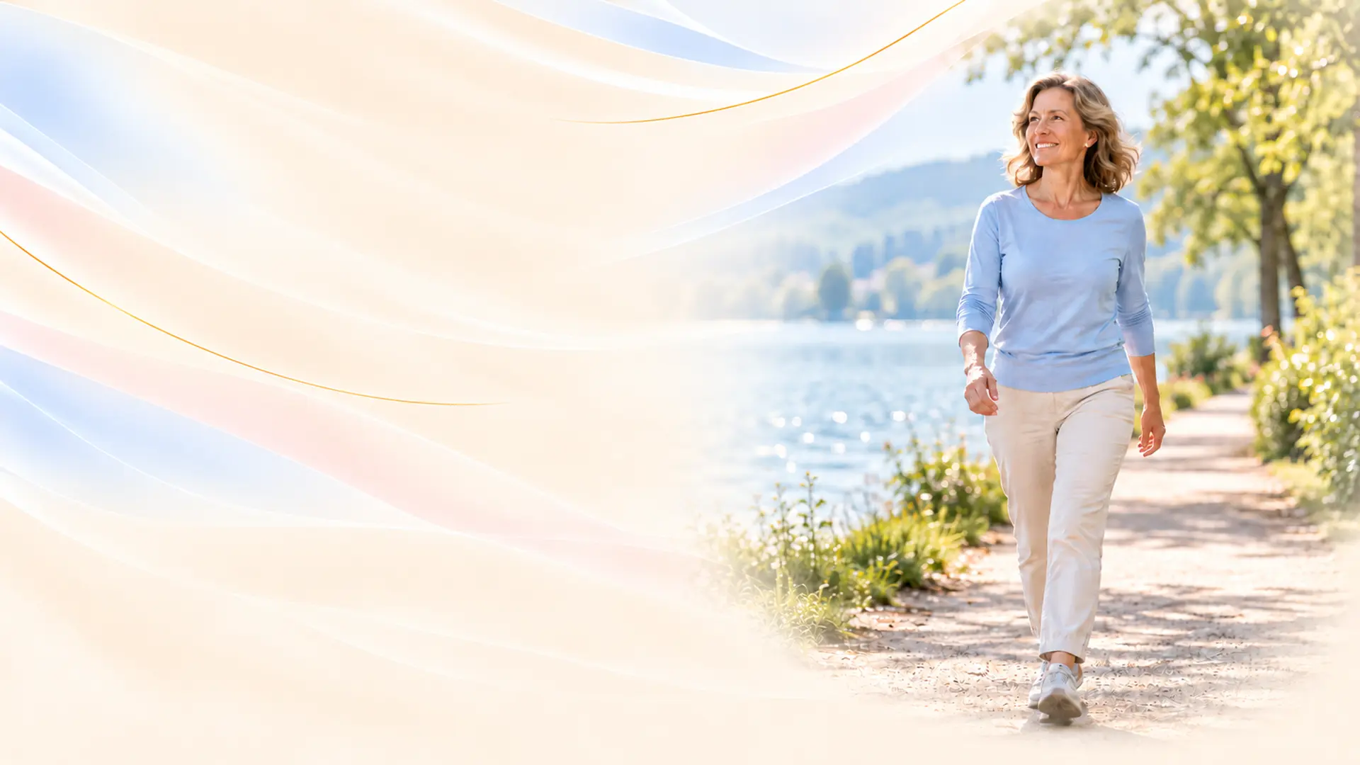 Frau beim Spaziergang am See