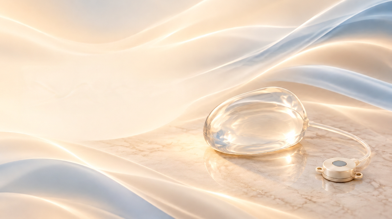 Transparenter Gewebeexpander mit Füllventil auf weichen Beigewellen