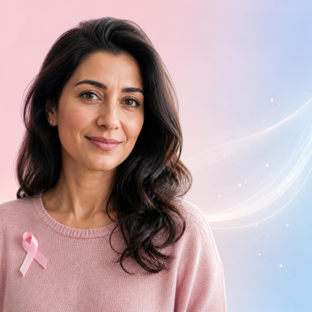 Frau mit rosa Schleife für Brustkrebs-Bewusstsein
